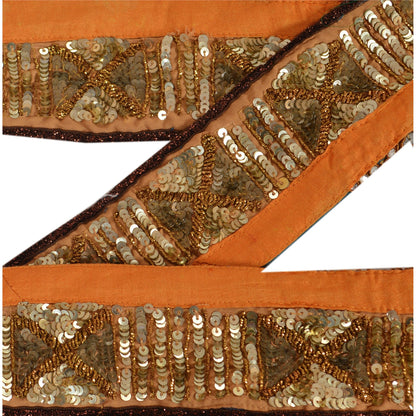 Sanskriti Vintage Sari Border Hand Beaded 1 Yd Indian Trim Sewing Saffron Lace