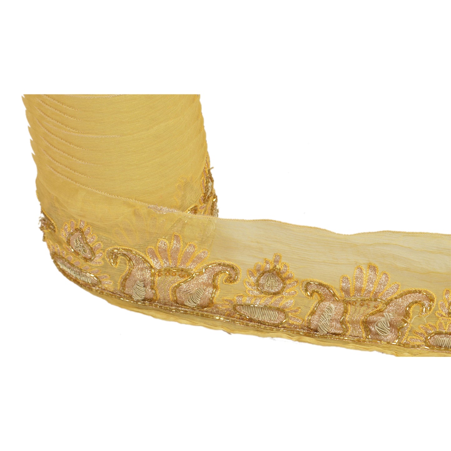 Sanskriti Vintage Sari Border Hand Beaded 1Yd Indian Trim Sewing Cream Zari Lace
