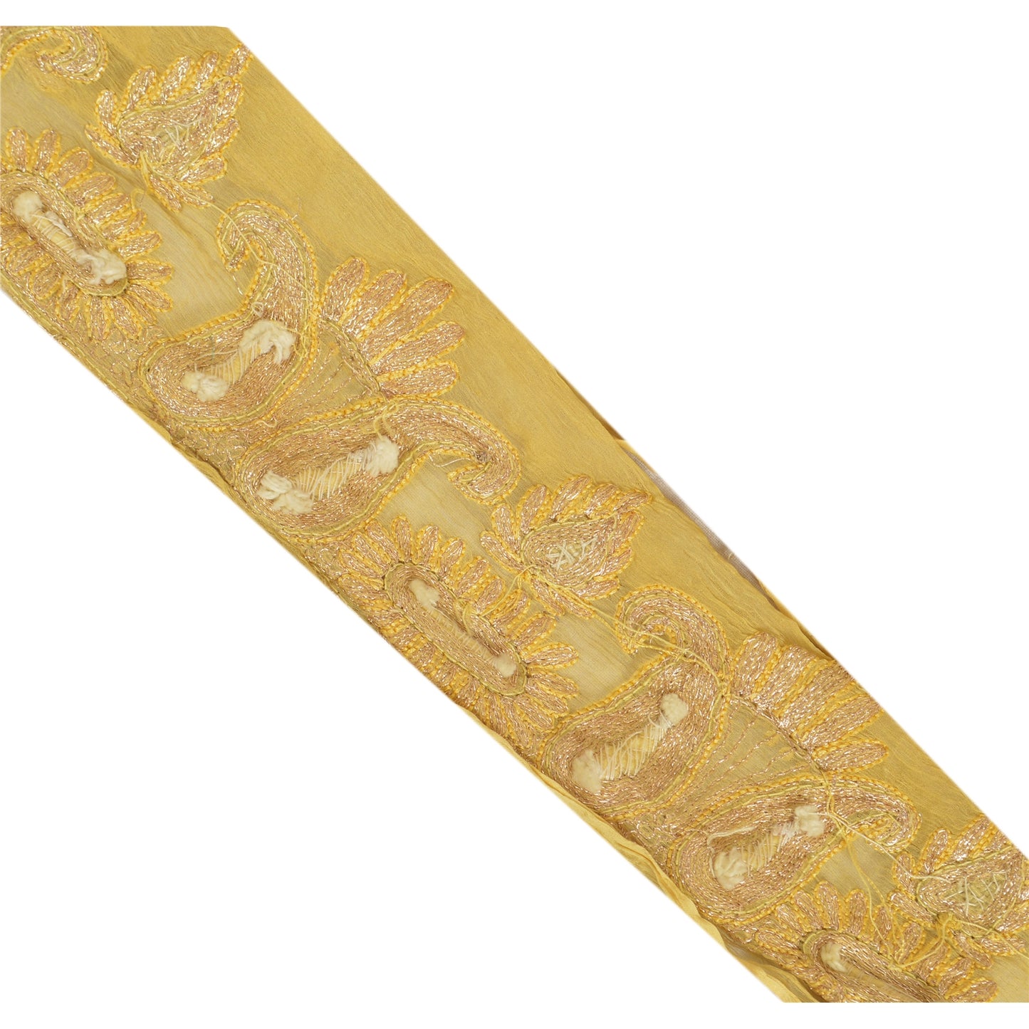 Sanskriti Vintage Sari Border Hand Beaded 1Yd Indian Trim Sewing Cream Zari Lace