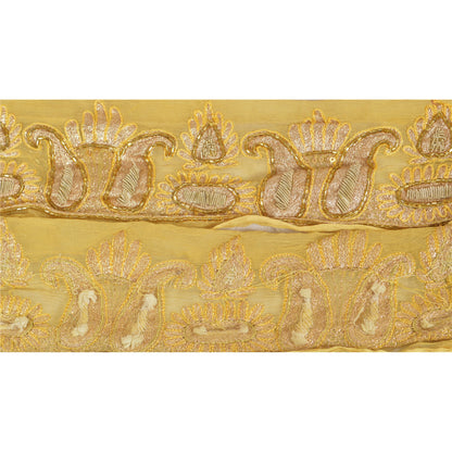 Sanskriti Vintage Sari Border Hand Beaded 1Yd Indian Trim Sewing Cream Zari Lace