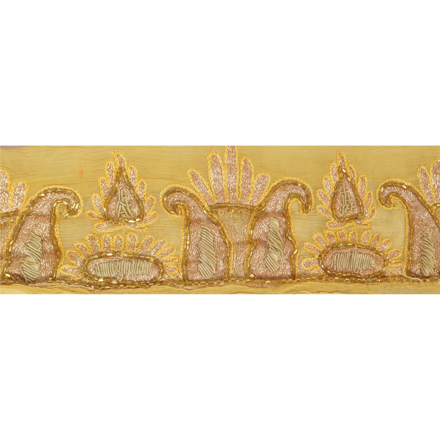 Sanskriti Vintage Sari Border Hand Beaded 1Yd Indian Trim Sewing Cream Zari Lace