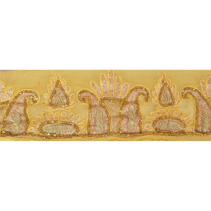 Sanskriti Vintage Sari Border Hand Beaded 1Yd Indian Trim Sewing Cream Zari Lace