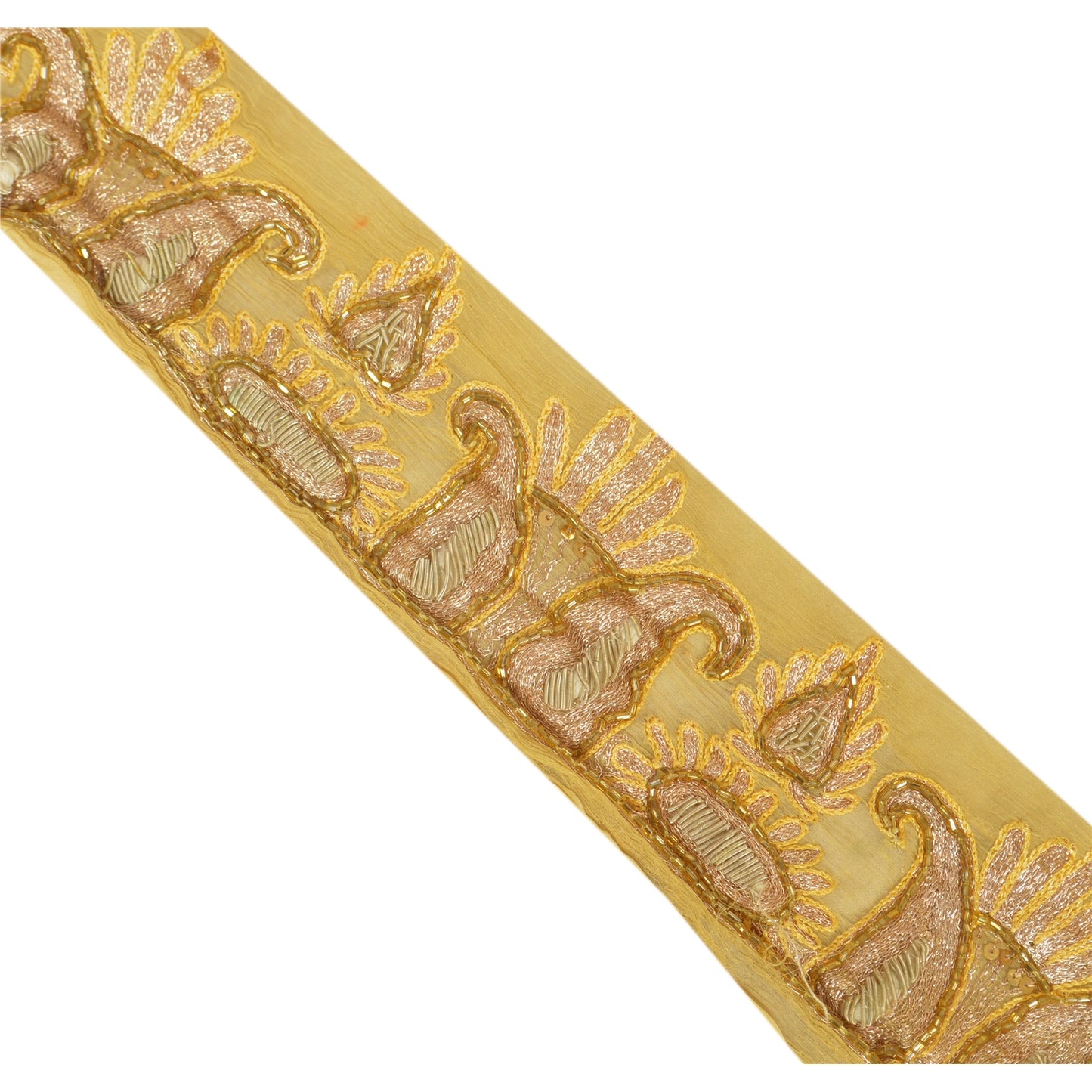 Sanskriti Vintage Sari Border Hand Beaded 1Yd Indian Trim Sewing Cream Zari Lace