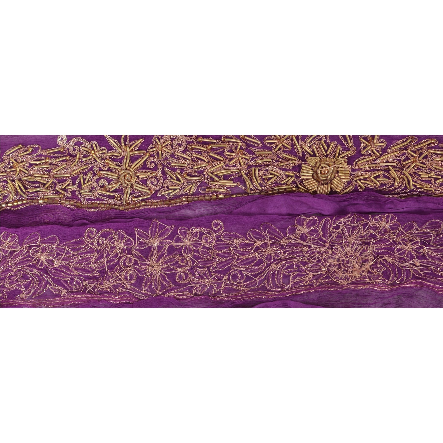 Sanskriti Vintage Sari Border Hand Beaded 1 Yd Indian Trim Ribbon Purple Lace
