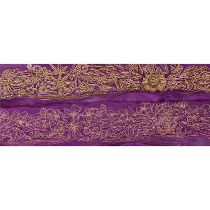 Sanskriti Vintage Sari Border Hand Beaded 1 Yd Indian Trim Ribbon Purple Lace
