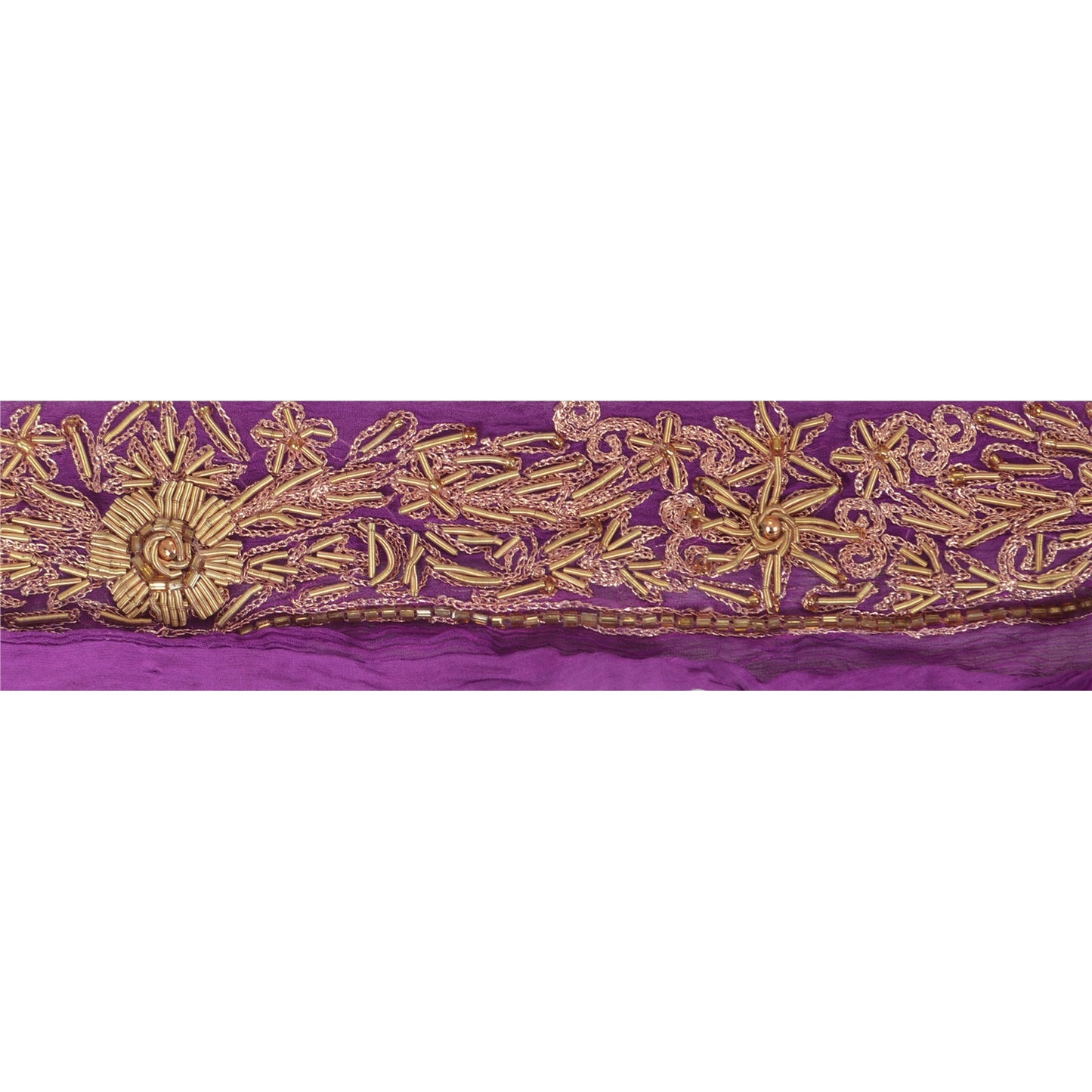 Sanskriti Vintage Sari Border Hand Beaded 1 Yd Indian Trim Ribbon Purple Lace