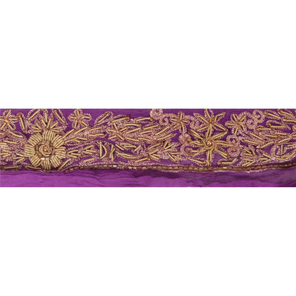 Sanskriti Vintage Sari Border Hand Beaded 1 Yd Indian Trim Ribbon Purple Lace