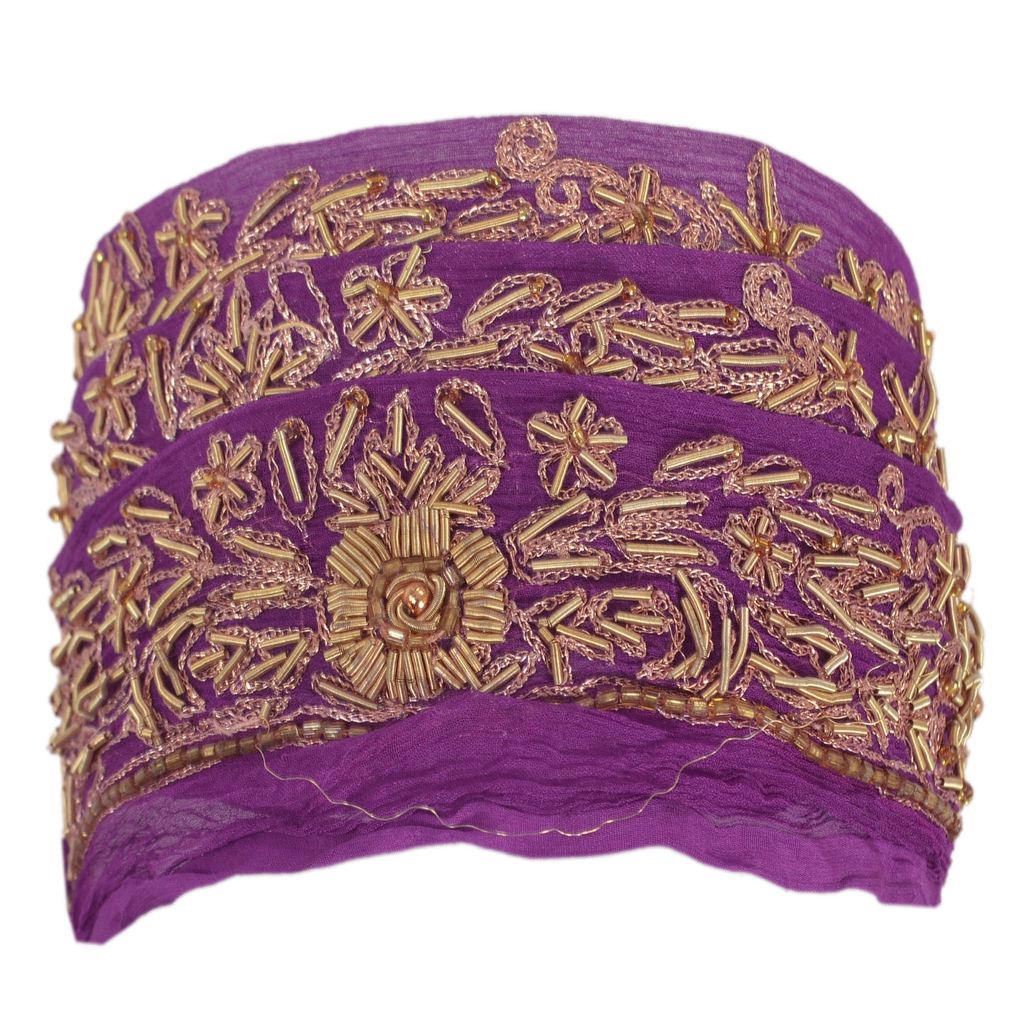 Sanskriti Vintage Sari Border Hand Beaded 1 Yd Indian Trim Ribbon Purple Lace