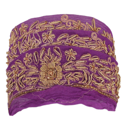 Sanskriti Vintage Sari Border Hand Beaded 1 Yd Indian Trim Ribbon Purple Lace