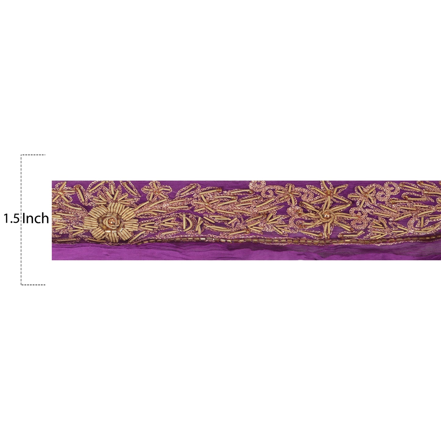 Sanskriti Vintage Sari Border Hand Beaded 1 Yd Indian Trim Ribbon Purple Lace