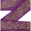Sanskriti Vintage Sari Border Hand Beaded 1 Yd Indian Trim Ribbon Purple Lace