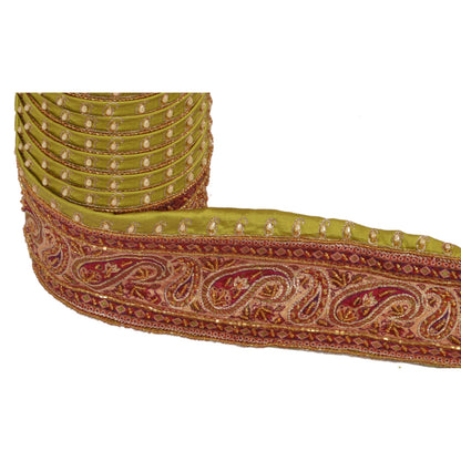 Sanskriti Vintage Sari Border Hand Beaded 1 YD Pure Silk Trim Sewing Green Lace