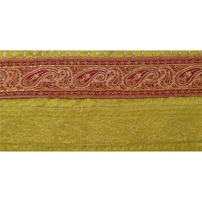 Sanskriti Vintage Sari Border Hand Beaded 1 YD Pure Silk Trim Sewing Green Lace
