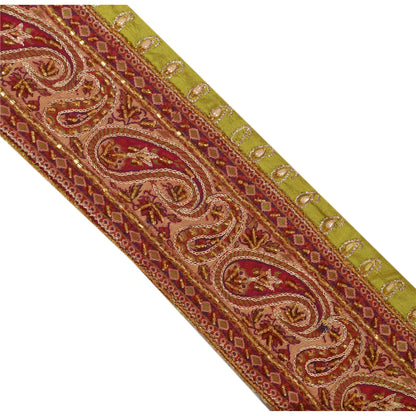 Sanskriti Vintage Sari Border Hand Beaded 1 YD Pure Silk Trim Sewing Green Lace