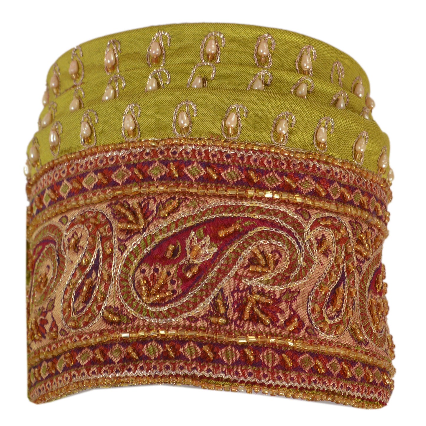 Sanskriti Vintage Sari Border Hand Beaded 1 YD Pure Silk Trim Sewing Green Lace