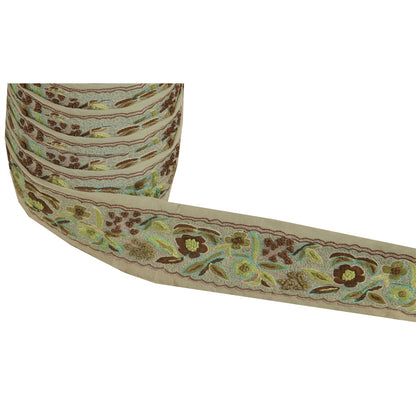 Sanskriti Vintage Sari Border Hand Embroidered 1Yd Trim Sewing Pale Cream Lace