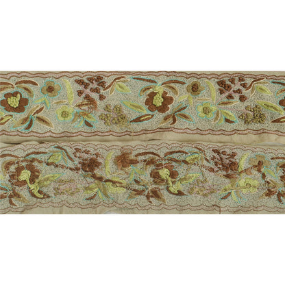 Sanskriti Vintage Sari Border Hand Embroidered 1Yd Trim Sewing Pale Cream Lace