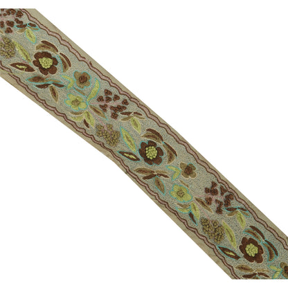 Sanskriti Vintage Sari Border Hand Embroidered 1Yd Trim Sewing Pale Cream Lace
