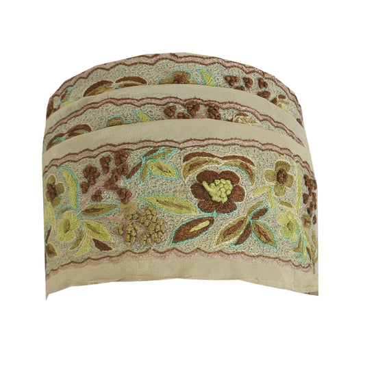 Sanskriti Vintage Sari Border Hand Embroidered 1Yd Trim Sewing Pale Cream Lace