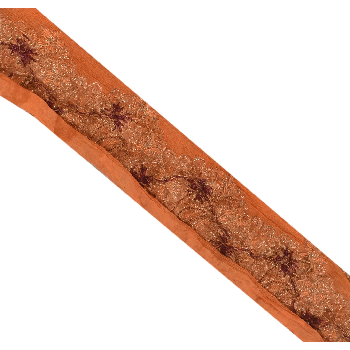 Sanskriti Vintage Sari Border Hand Beaded 1 Yd Indian Trim Sewing Orange Lace