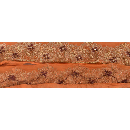 Sanskriti Vintage Sari Border Hand Beaded 1 Yd Indian Trim Sewing Orange Lace
