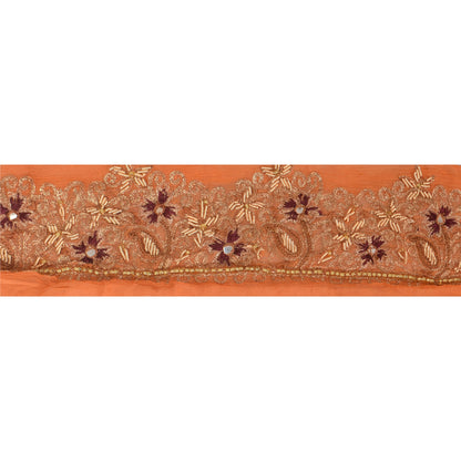 Sanskriti Vintage Sari Border Hand Beaded 1 Yd Indian Trim Sewing Orange Lace