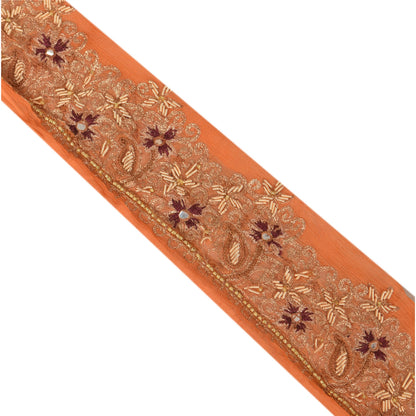 Sanskriti Vintage Sari Border Hand Beaded 1 Yd Indian Trim Sewing Orange Lace