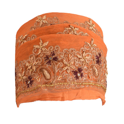Sanskriti Vintage Sari Border Hand Beaded 1 Yd Indian Trim Sewing Orange Lace