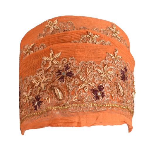 Sanskriti Vintage Sari Border Hand Beaded 1 Yd Indian Trim Sewing Orange Lace