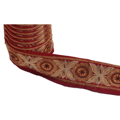 Sanskriti Vintage Sari Border Hand Beaded 1 Yd Indian Trim Sewing Dark Red Lace