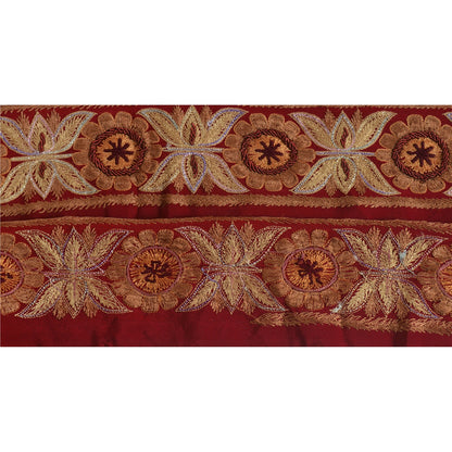 Sanskriti Vintage Sari Border Hand Beaded 1 Yd Indian Trim Sewing Dark Red Lace