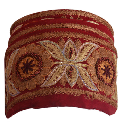 Sanskriti Vintage Sari Border Hand Beaded 1 Yd Indian Trim Sewing Dark Red Lace