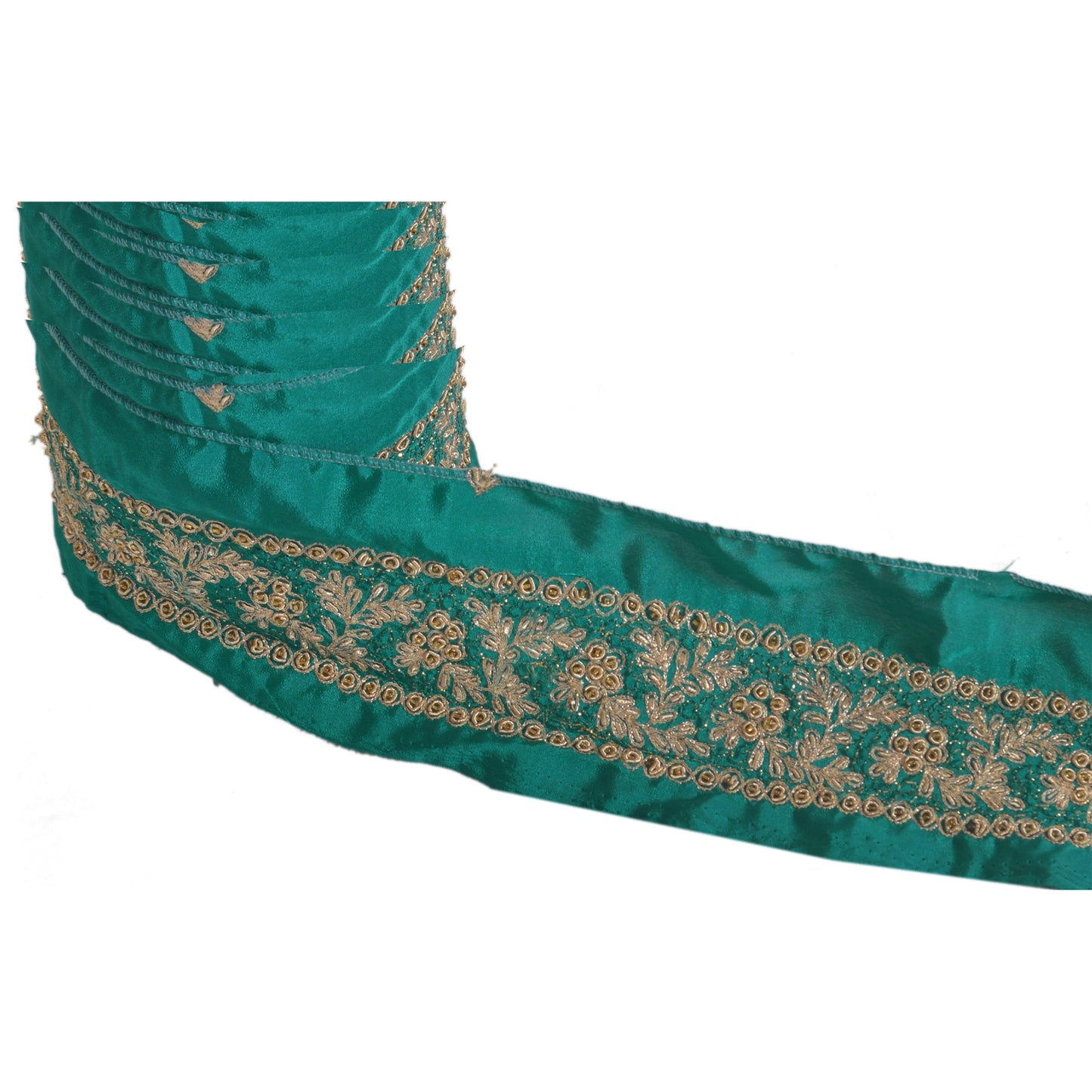 Sanskriti Vintage Sari Border Hand Beaded 1Yd Indian Trim Sewing Green Zari Lace