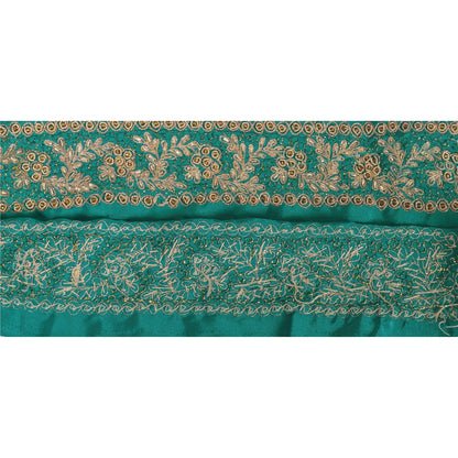 Sanskriti Vintage Sari Border Hand Beaded 1Yd Indian Trim Sewing Green Zari Lace