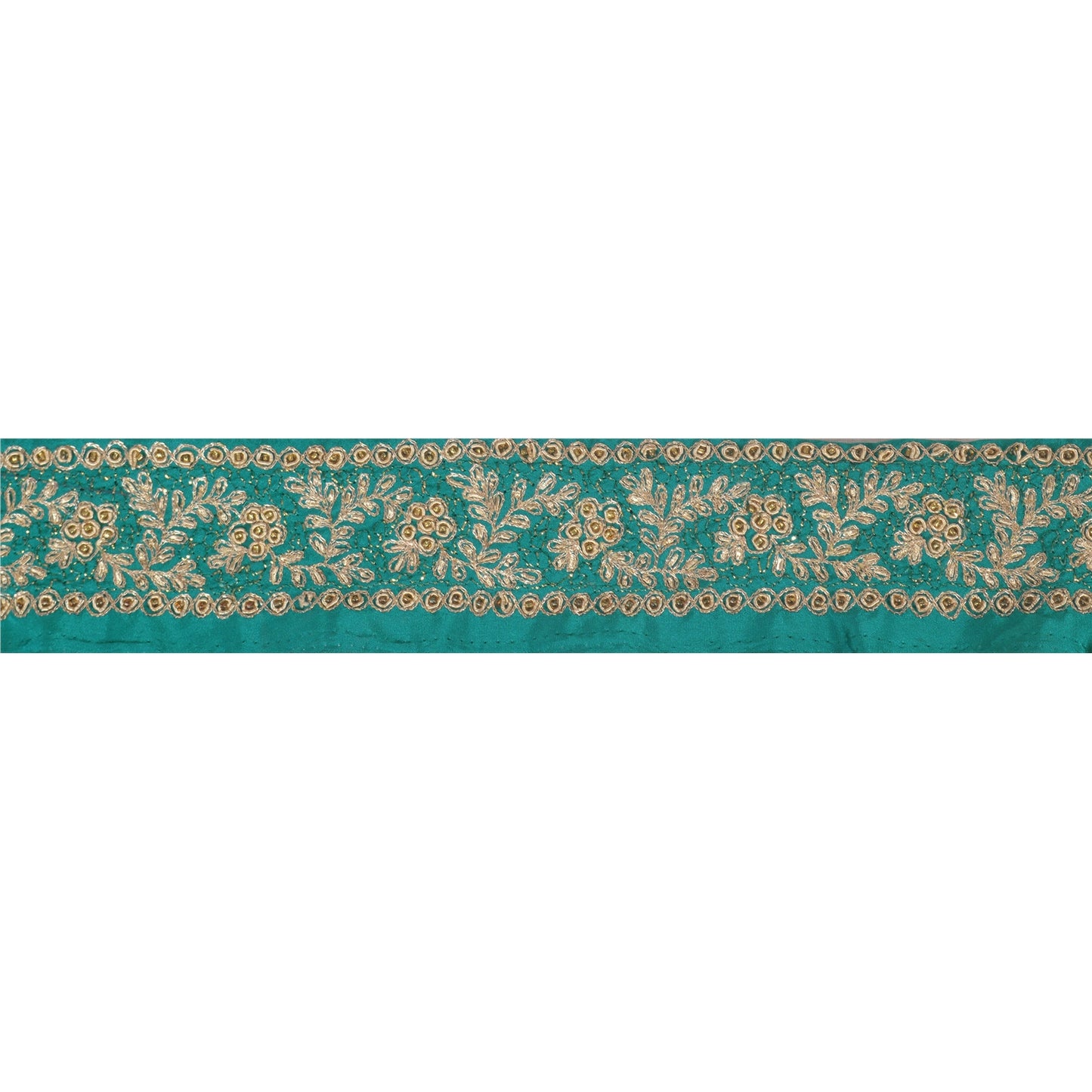 Sanskriti Vintage Sari Border Hand Beaded 1Yd Indian Trim Sewing Green Zari Lace