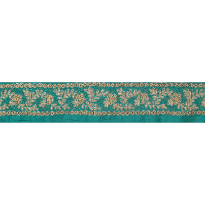 Sanskriti Vintage Sari Border Hand Beaded 1Yd Indian Trim Sewing Green Zari Lace