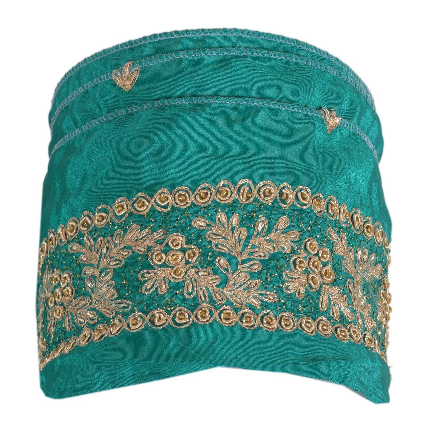 Sanskriti Vintage Sari Border Hand Beaded 1Yd Indian Trim Sewing Green Zari Lace