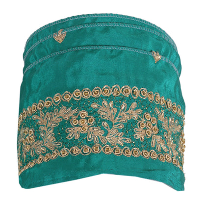 Sanskriti Vintage Sari Border Hand Beaded 1Yd Indian Trim Sewing Green Zari Lace