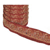 Sanskriti Vintage Sari Border Antique Hand Embroidered 1 Yd Trim Ribbon Dark Red Lace