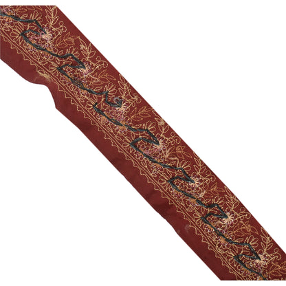 Sanskriti Vintage Sari Border Antique Hand Embroidered 1 Yd Trim Ribbon Dark Red Lace