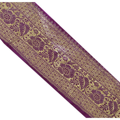 Sanskriti Vintage Sari Border Woven Brocade 1 Yd Trim Sewing Purple Decor Lace