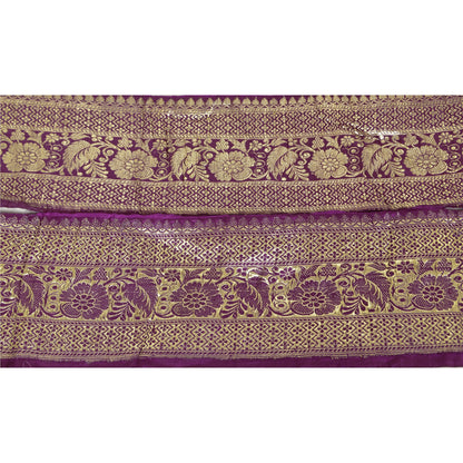 Sanskriti Vintage Sari Border Woven Brocade 1 Yd Trim Sewing Purple Decor Lace