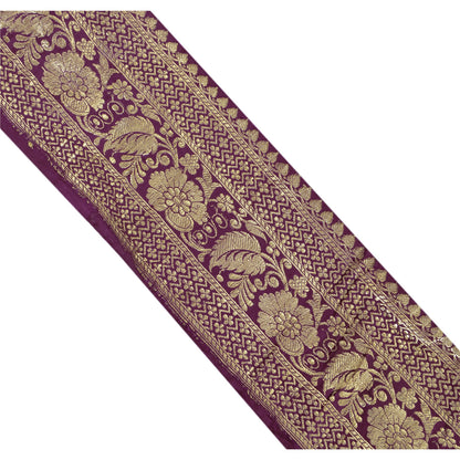 Sanskriti Vintage Sari Border Woven Brocade 1 Yd Trim Sewing Purple Decor Lace