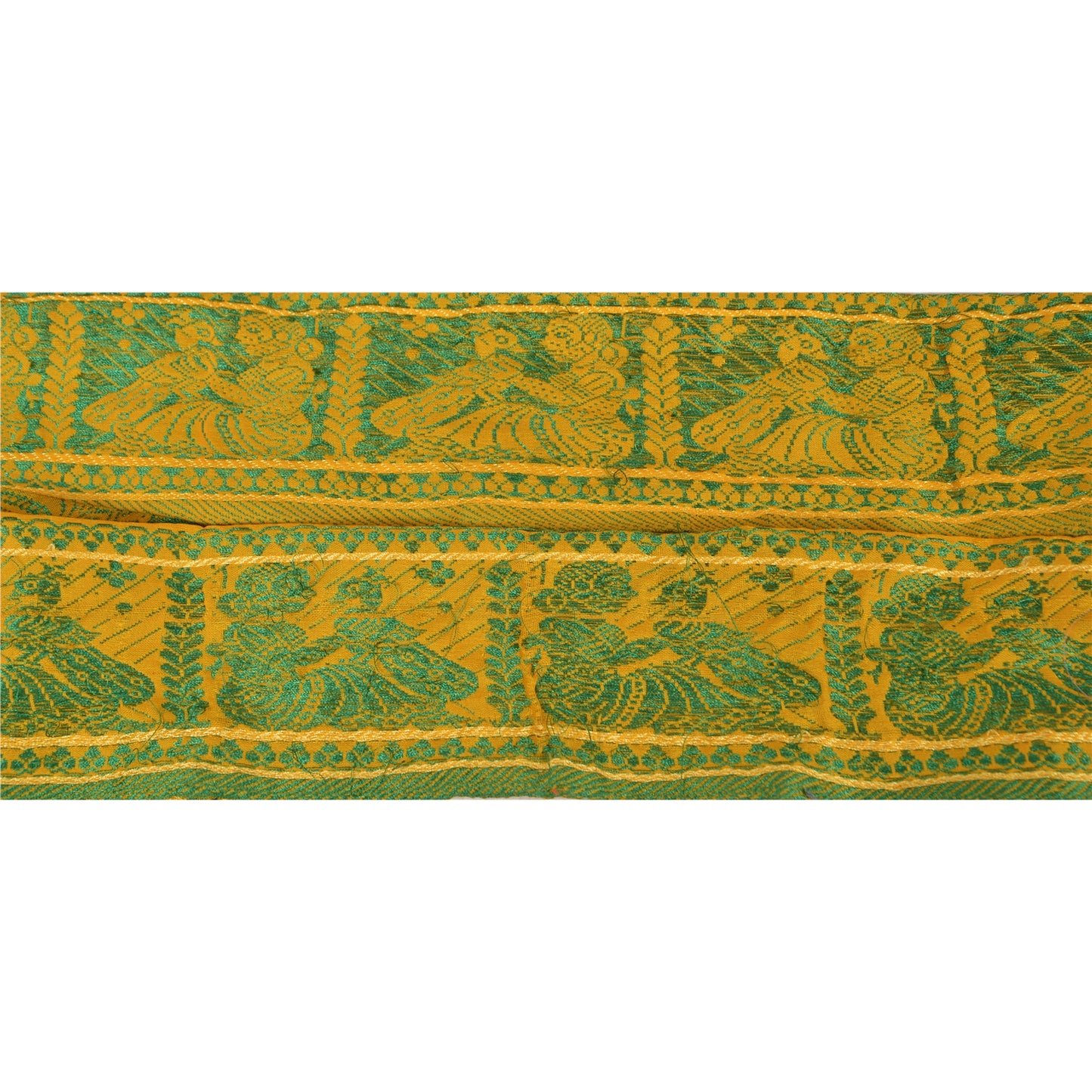 Sanskriti Vintage Sari Border Woven Baluchari 1 YD Trim Sewing Yellow Lace