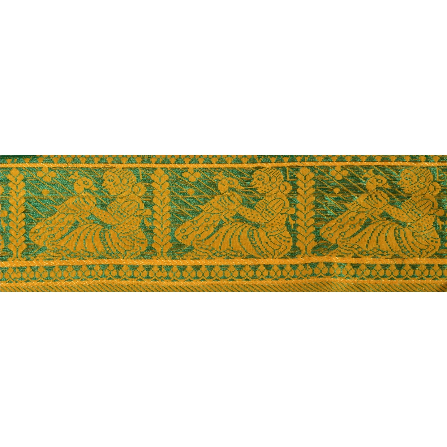 Sanskriti Vintage Sari Border Woven Baluchari 1 YD Trim Sewing Yellow Lace