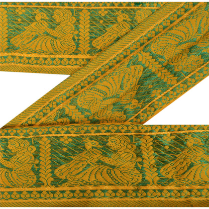 Sanskriti Vintage Sari Border Woven Baluchari 1 YD Trim Sewing Yellow Lace