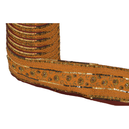 Sanskriti Vintage Sari Border Hand Beaded 1 Yd Craft Trim Sewing Orange Lace