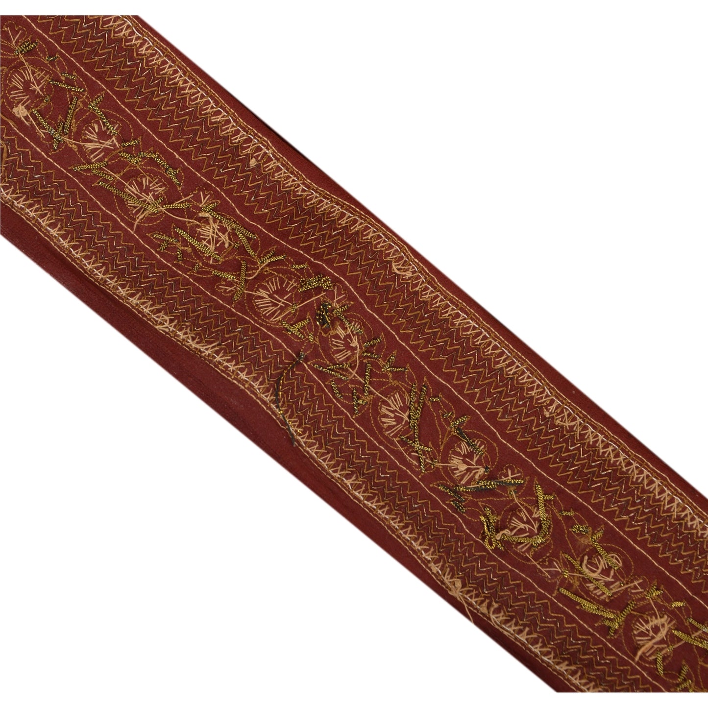 Sanskriti Vintage Sari Border Hand Beaded 1 Yd Craft Trim Sewing Orange Lace