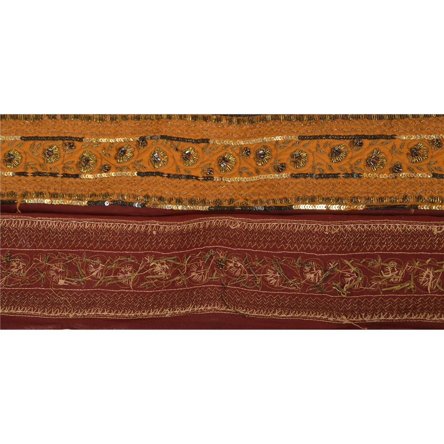 Sanskriti Vintage Sari Border Hand Beaded 1 Yd Craft Trim Sewing Orange Lace