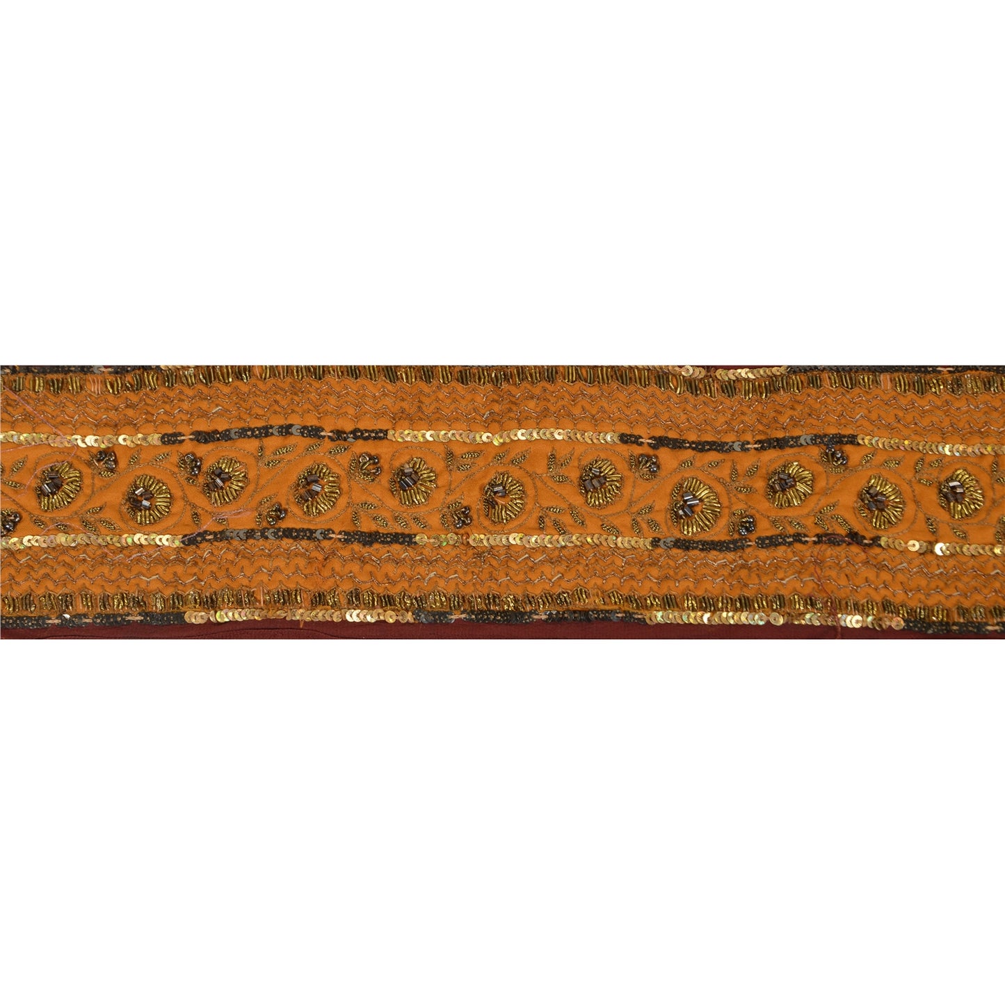 Sanskriti Vintage Sari Border Hand Beaded 1 Yd Craft Trim Sewing Orange Lace